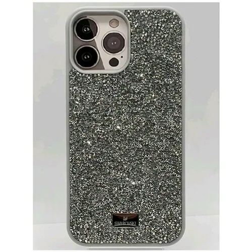 Чехол Сваровски (Swarovski) на айфон 12 Pro Max , силиконовый со старазами, серебряный