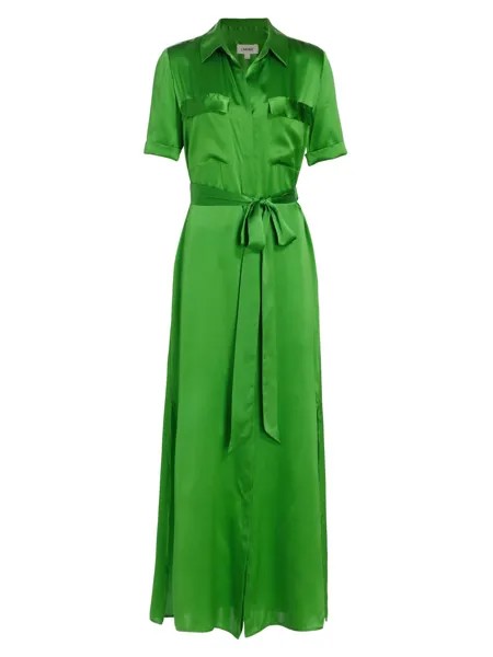 Атласное платье-рубашка макси Klement L'AGENCE, зеленый