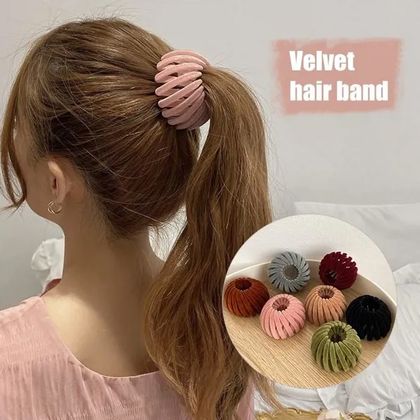 7colors Бархат Scrunchie Головной убор Девушки Женщины Bud Ball Bird Nest Расширяющееся кольцо для волос Заколки Клип Держатель хвоста