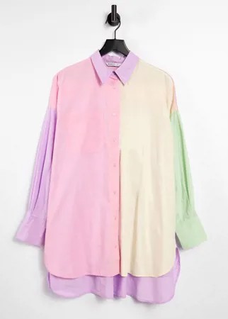 Разноцветная контрастная рубашка из органического хлопка в стиле oversized Stradivarius-Многоцветный