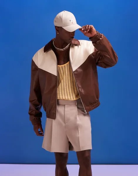 ASOS DESIGN — коричневый бомбер оверсайз из искусственной кожи с шарнирными деталями