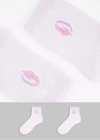 Набор из 2 пар розовых носков из материала с добавлением органического хлопка с вышивкой Monki Polly-Розовый цвет