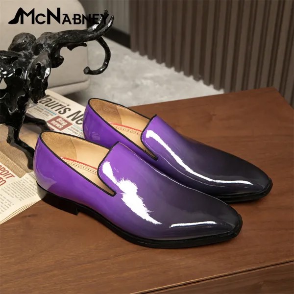 Туфли мужские классические, градиентные, заостренный носок, одноножные лоферы, элегантная обувь для вечерние, черные синие фиолетовые