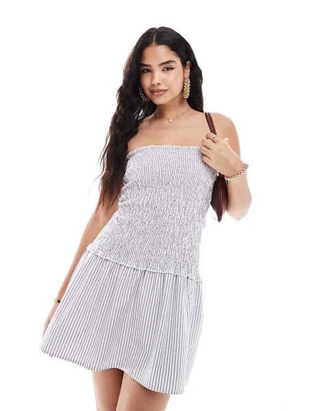 ASOS DESIGN – Мини-платье со сборками, вырезом-бандо, заниженной талией и полосатым узором