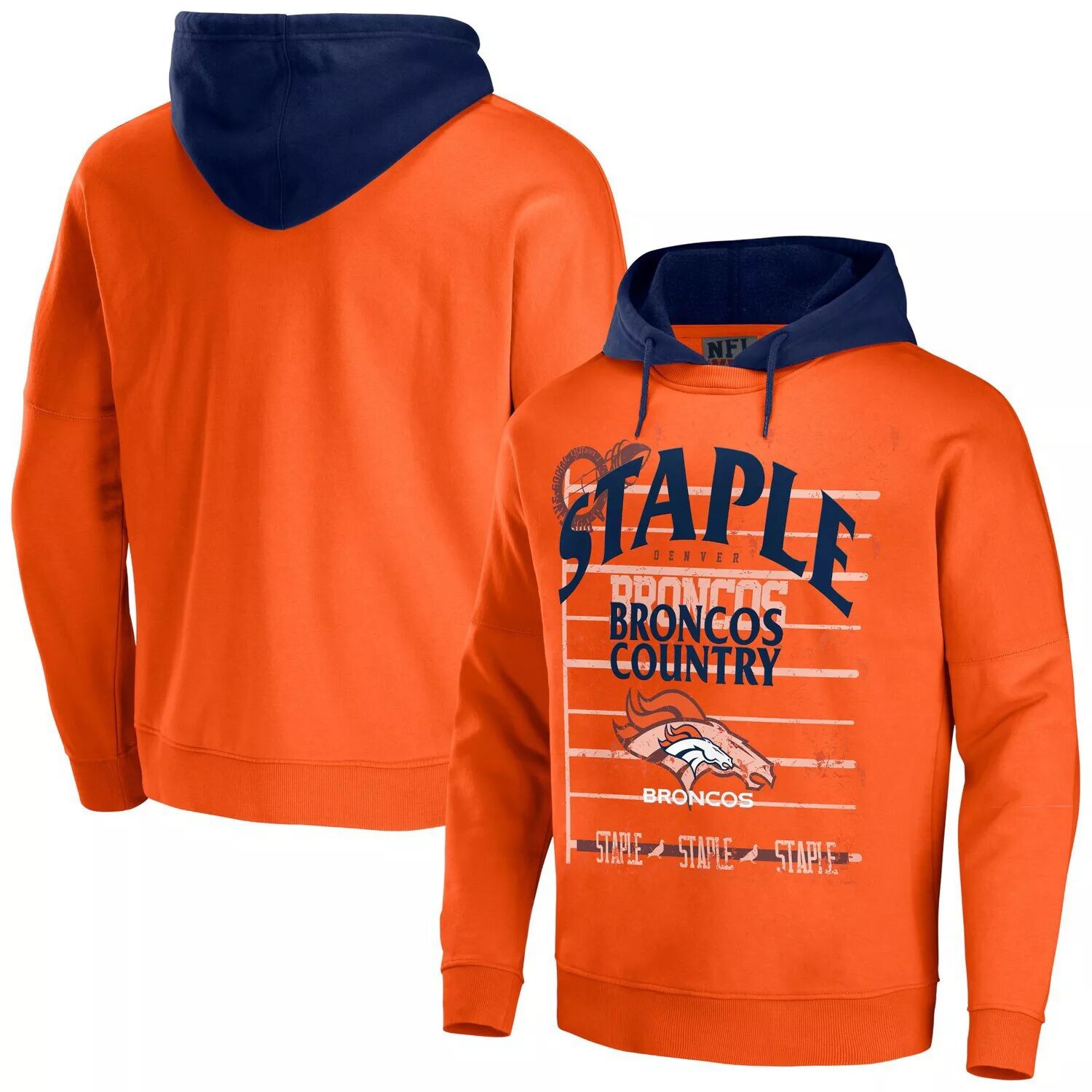 Мужской пуловер с капюшоном NFL x Staple Orange Denver Broncos Throwback Vintage Wash
