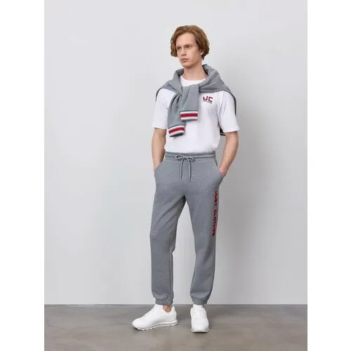 Брюки спортивные JUST CLOTHES Серый. Декор махровая нашивка логотипа. Пояс резинка, шнурок. Карманы спереди 2 б/заст, сзади нет. П, размер M, серый