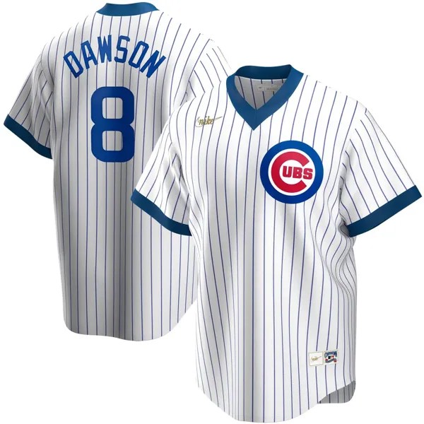 Мужская белая футболка игрока Andre Dawson Chicago Cubs Home Cooperstown Collection Nike