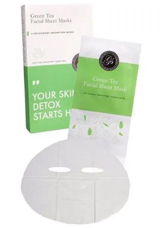 Grace & Stella Маска тканевая для лица с экстрактом зеленого чая Gren Tea Facial Sheet Masks, 28 мл, 6 шт.
