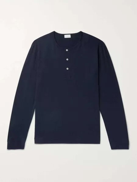 Пижамная футболка Pima из хлопкового джерси Henley Handvaerk, нави