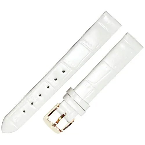 Ремешок 1403-02-1-0 Kroko ЛАК Белый кожаный ремень 14 мм для часов наручных лаковый из натуральной кожи женский лакированный