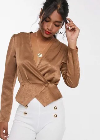 Атласный укороченный пиджак с запахом Unique21-Золотой