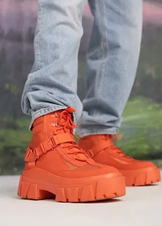 Ботинки из искусственной замши кораллового цвета на массивной подошве и шнуровке с ремешками ASOS DESIGN-Оранжевый цвет