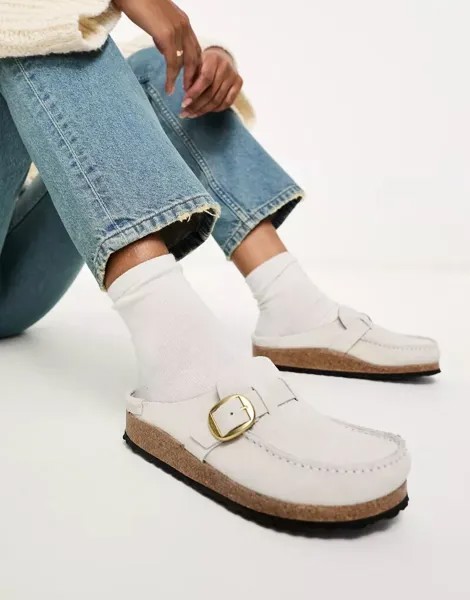 Белые замшевые и вельветовые тапочки Birkenstock Buckley