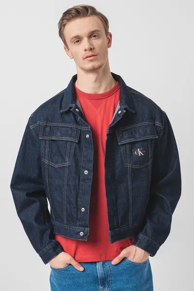 Джинсовая куртка с логотипом, хлопок Calvin Klein Jeans, синий