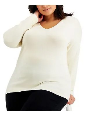 Женский свитер цвета слоновой кости с длинными рукавами и V-образным вырезом ANNE KLEIN Plus 1X