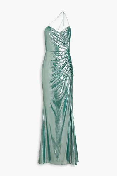 Платье из эластичного джерси со сборками и покрытием Marchesa Notte, серо-зеленый