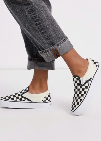 Белые кроссовки-слипоны на платформе с принтом в шахматную клетку Vans-Белый