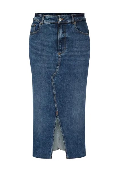 Юбка джинсовая, длина 3/4, с 5 карманами, женская Hugo Boss, цвет Open Blue