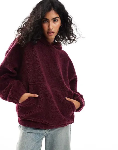 ASOS DESIGN – худи oversize бордового цвета из искусственной овчины