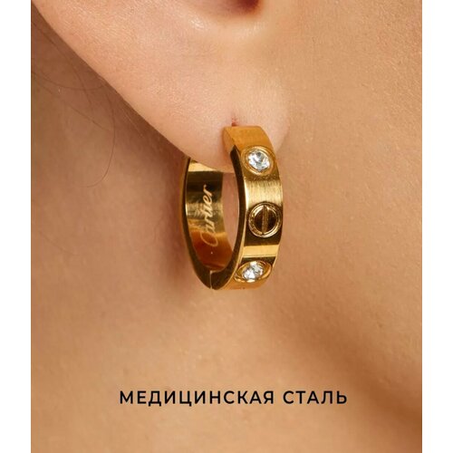 Серьги конго  Серьги-кольца, Swarovski Zirconia, размер/диаметр 2 мм, золотой