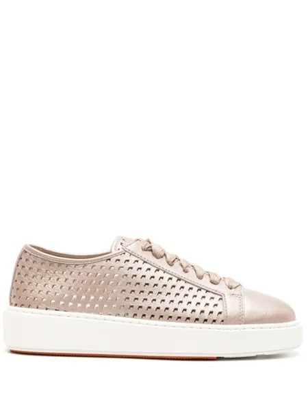 Santoni кроссовки с перфорацией, нейтральный цвет