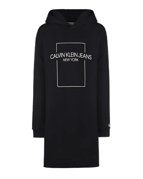 Черное платье-худи с логотипом Calvin Klein детское