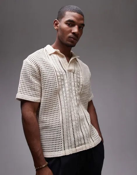 Кремовая рубашка-поло свободного кроя с короткими рукавами Topman