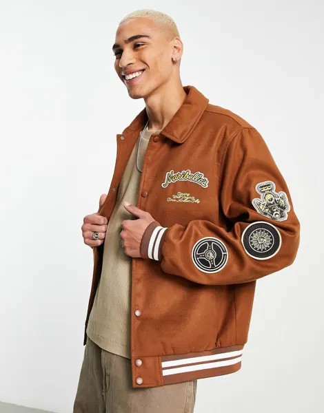 Светло-коричневый университетский бомбер ASOS DESIGN