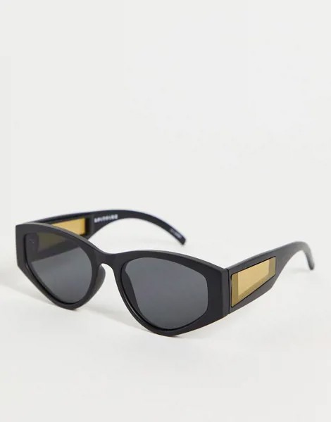 Черные круглые солнцезащитные очки в стиле унисекс с желтой вставкой на дужке Spitfire Cobain2-Черный цвет