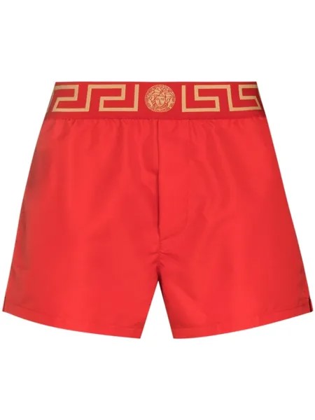 Versace плавки-шорты с узором Greca Key, красный