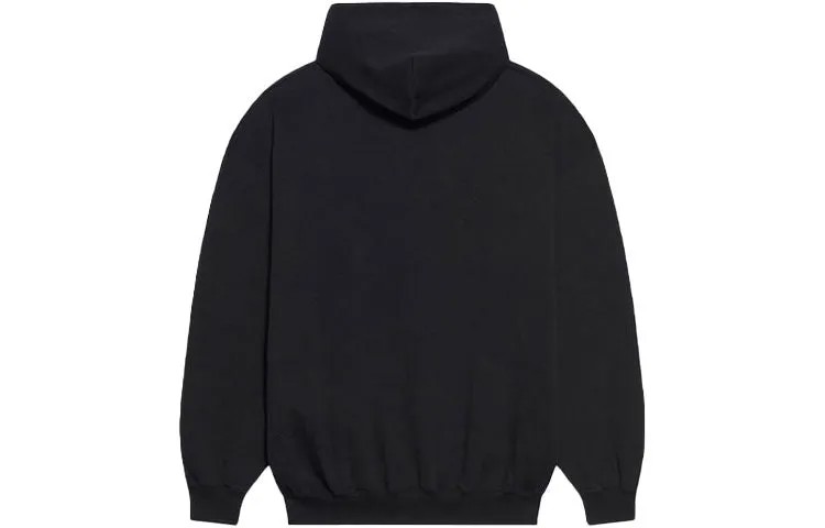 Толстовка Balenciaga Unisex FW21 Fleece Logo Printing с длинным рукавом и капюшоном, черный