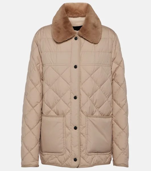 Пуховик cygne с отделкой из искусственной овчины Moncler, коричневый