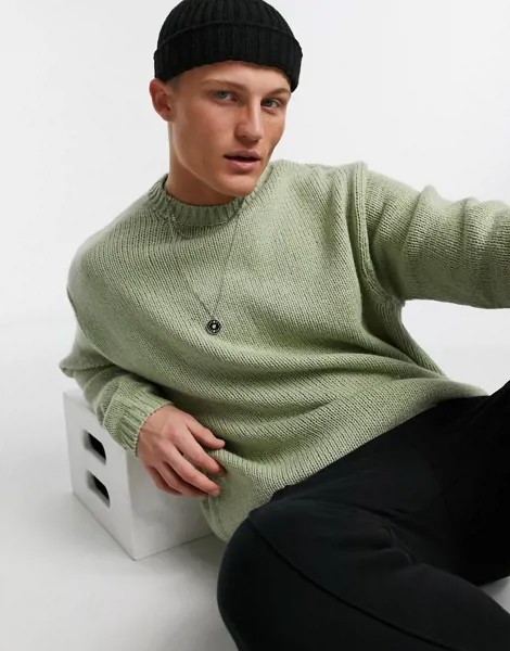 Фактурный вязаный oversized-джемпер оливково-зеленого цвета ASOS DESIGN-Зеленый цвет
