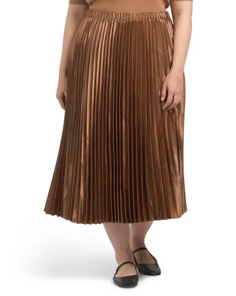 Плиссированная юбка из атласного крепа плюс без застежек Anne Klein, цвет Vicuna
