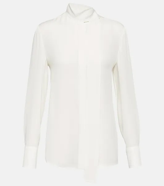 Блузка из шелкового жоржета с воротником-бабочкой Valentino, белый