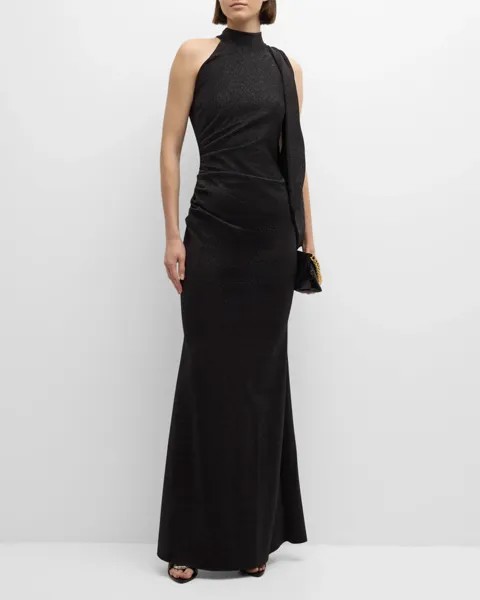 Плиссированное блестящее платье с воротником-стойкой Chiara Boni La Petite Robe, цвет Hematite