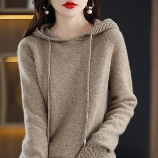 Женский пуловер YSZWDBLX, свитер с капюшоном, джемпер, корейский Свободный однотонный Повседневный осенне-зимний плотный теплый вязаный свитер с длинным рукавом