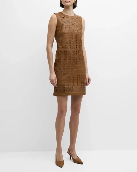 Легкое мини-платье без рукавов из кожи наппа Lasercut St. John, цвет Brown