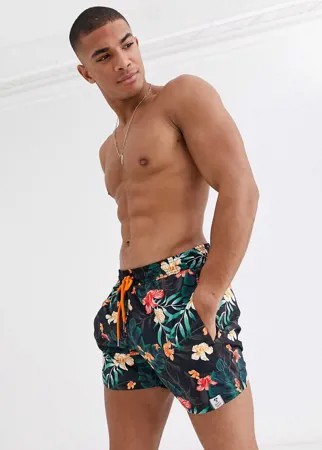 Шорты для плавания с темным тропическим принтом Hunky Trunks-Мульти