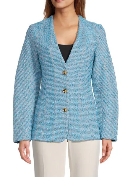 Твидовый однобортный пиджак St. John, синий