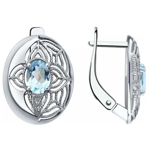 Серьги Diamant, серебро, 925 проба, родирование, топаз, размер 21 мм