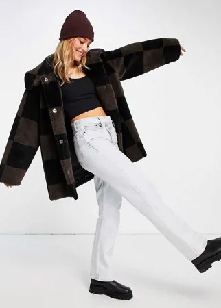 Коричневое пальто из искусственного меха в клетку ASOS DESIGN-Коричневый цвет