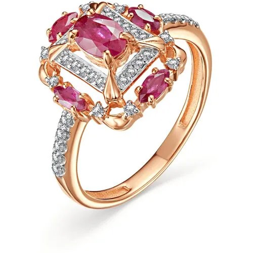 Кольцо АЛЬКОР, золото, 585 проба, бриллиант, рубин, размер 19, красный, бесцветный