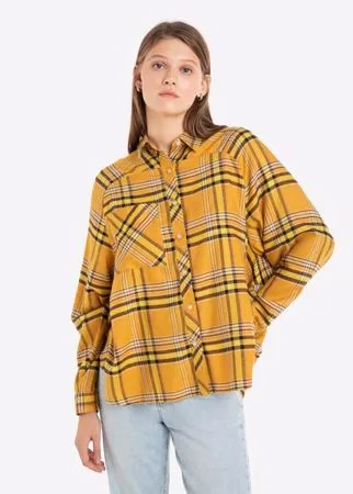 Горчичная клетчатая oversize рубашка из фланели Gloria Jeans