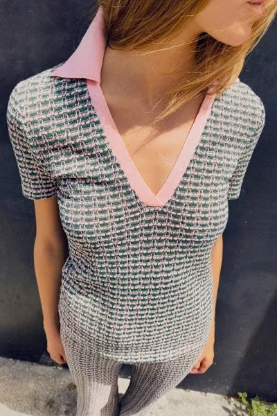 Жаккардовая футболка поло ZARA, цвет greenish