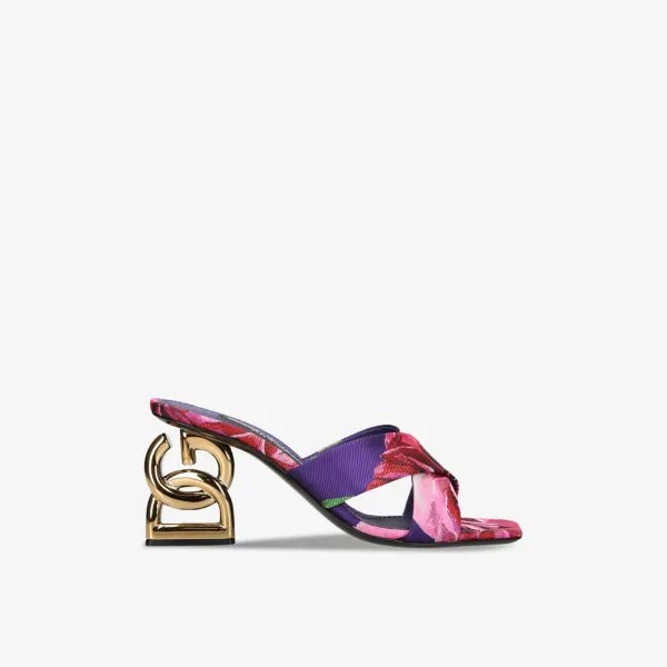 Жаккардовые босоножки на каблуке с цветочным узором и логотипом Dolce & Gabbana, фиолетовый