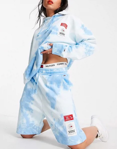 Трикотажные шорты с принтом тай-дай голубого цвета от комплекта Tommy Jeans-Разноцветный