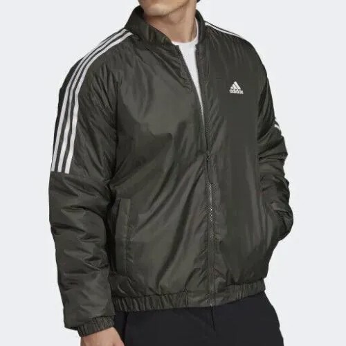 Мужская утепленная куртка-бомбер Adidas Essentials размера L, большое пальто с молнией во всю длину, зеленое