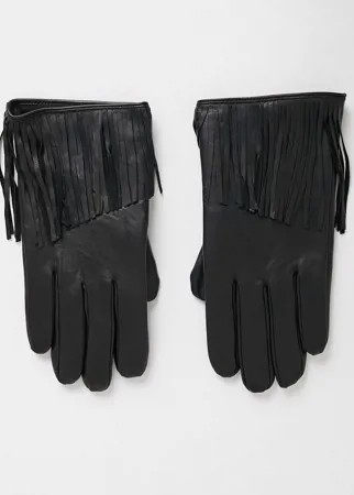Черные кожаные перчатки с кисточками ASOS DESIGN-Черный цвет