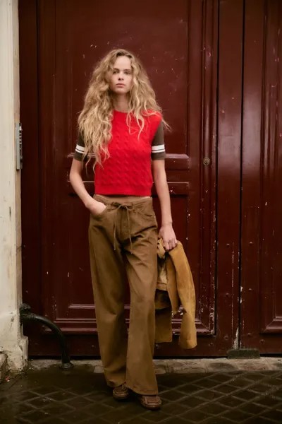 Мягкий на ощупь жилет из трикотажной пряжи с косами ZARA, красный
